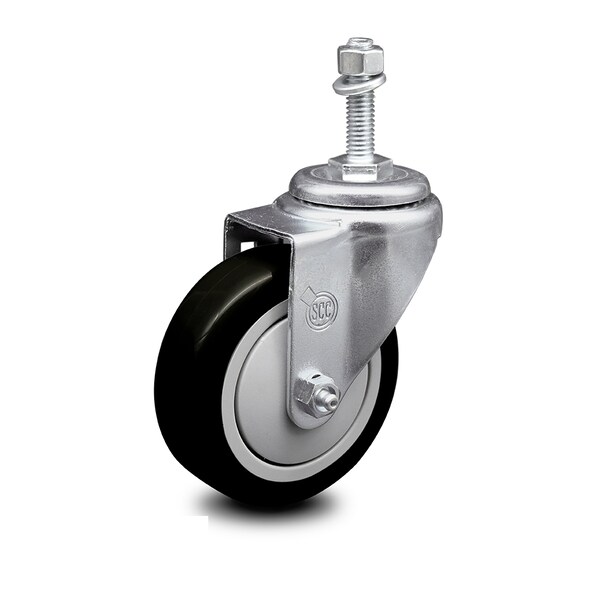 4 Inch Black Polyurethane Wheel Swivel 10mm Threaded Stem Caster SCC